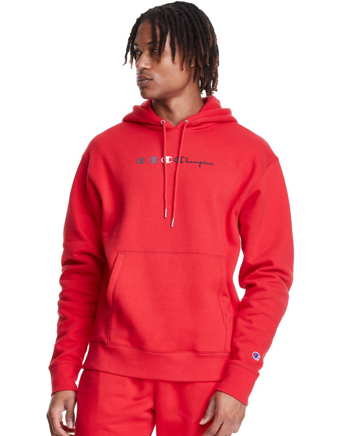 Champion Herre Hættetrøje Rød - Classic Fleece Triple Logo - Danmark UWH-612540